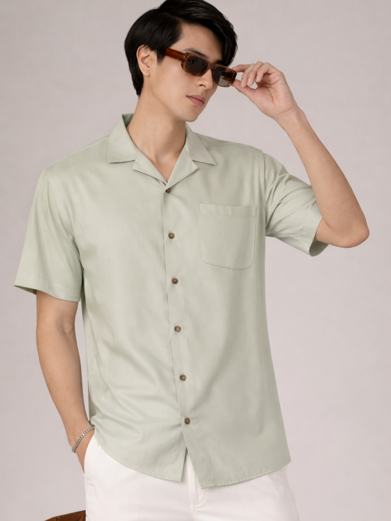 Men Olive Green Cotton Twill Slim Fit Casual Shirt