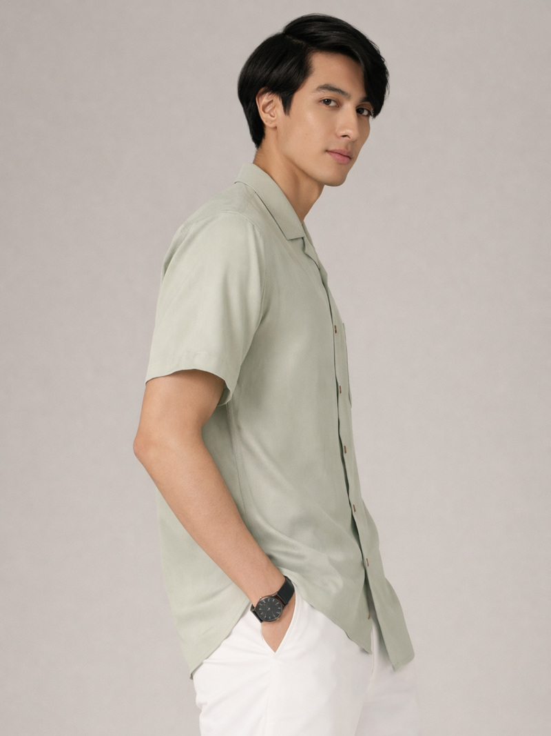 Men Olive Green Cotton Twill Slim Fit Casual Shirt