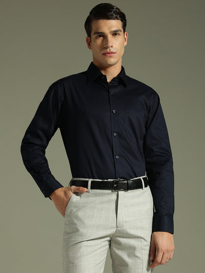 Navy Blue: Solid Cotton Formal Shirt