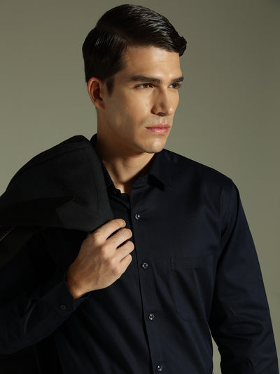 Navy Blue: Solid Cotton Formal Shirt