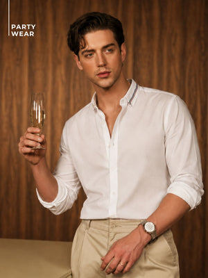 White: Full Sleeves Smart Slim Fit Party Shirt