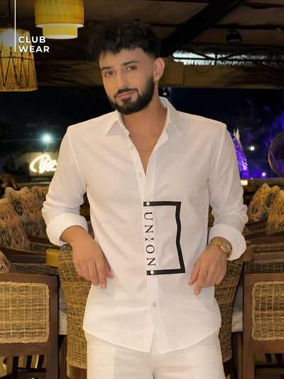 White: Full Sleeves Printed Party Shirt