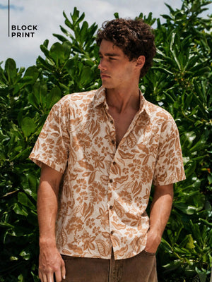 White: Half Sleeves Block Printed Shirt