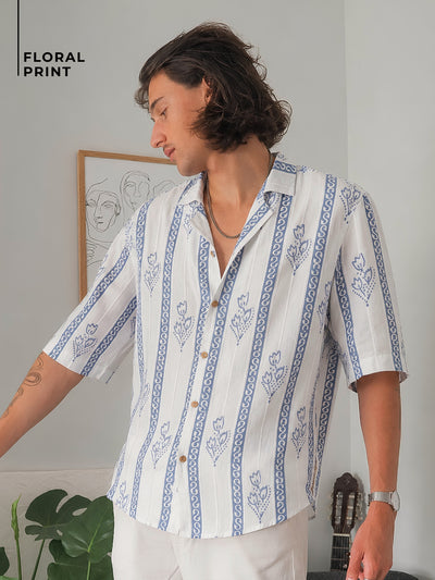White Border Printed Drop Shoulder Oversized Shirt