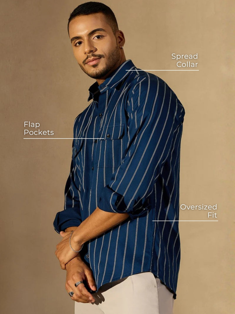 Vertical Stripes Double Pocket Shirt