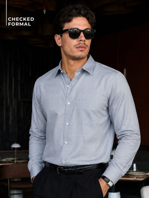Grey: Checked Formal Shirt