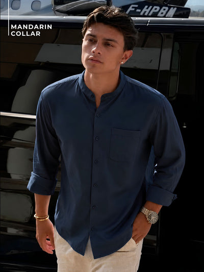 Mandarin Collar Cotton Casual Shirt
