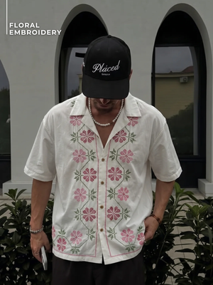 White: Half Sleeves Embroidery Shirt