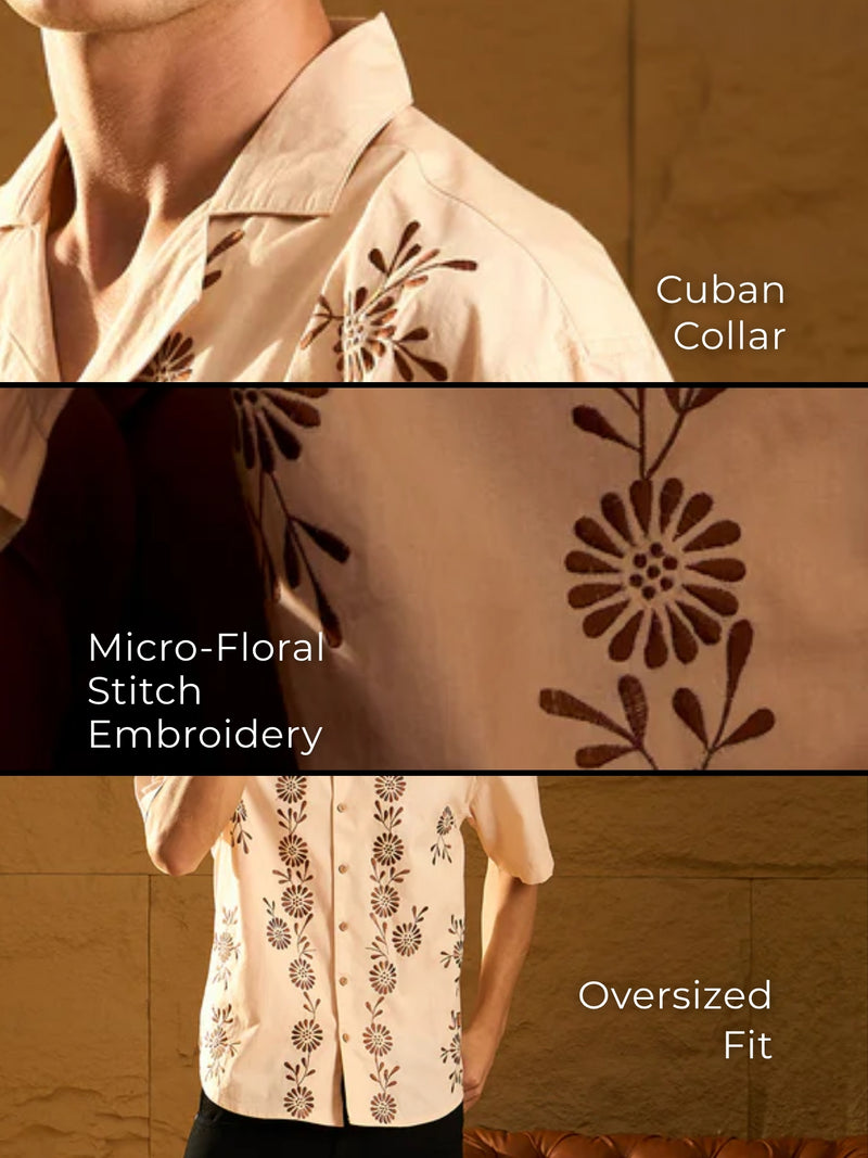 Floral Pattern Embroidered Shirt