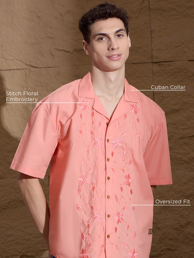 Floral Embroidery Oversized Shirt