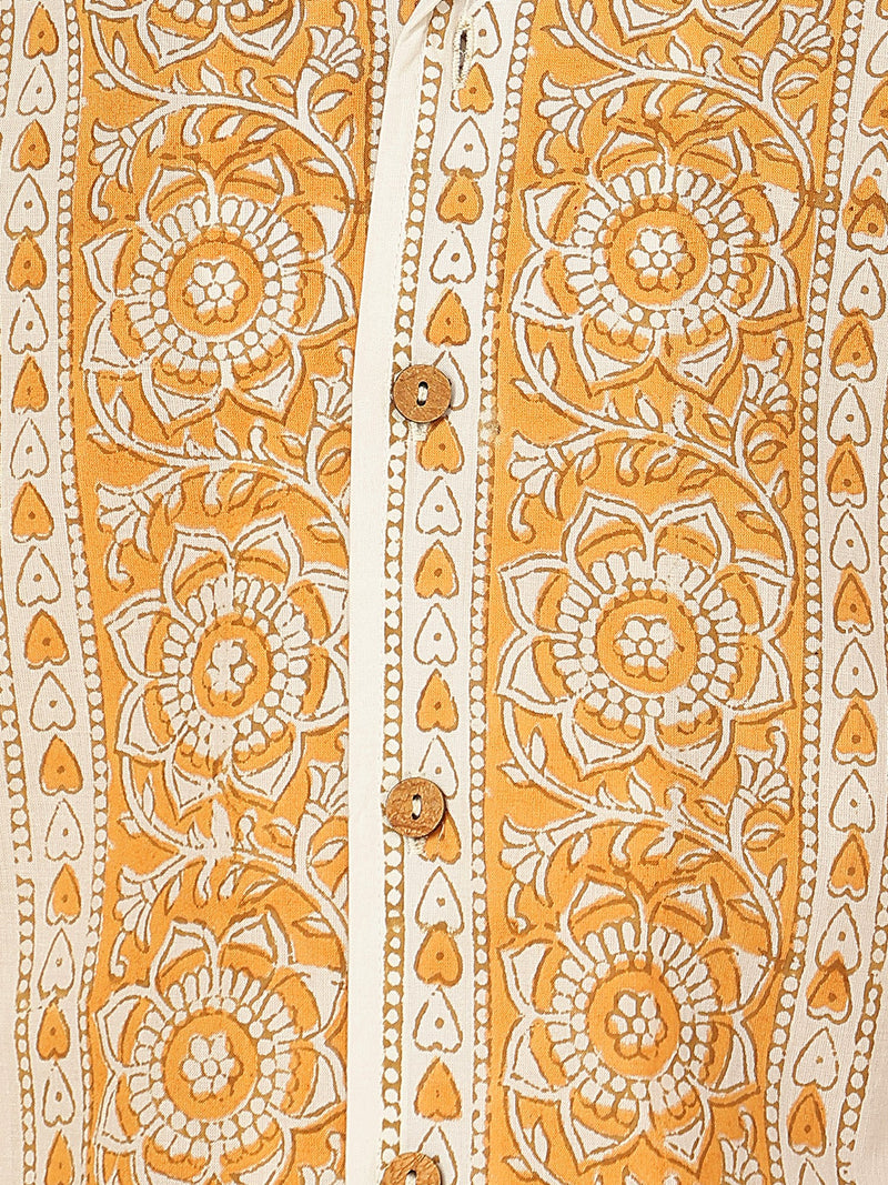 White & Mustard: Half Sleeves Placement Printed Shirt