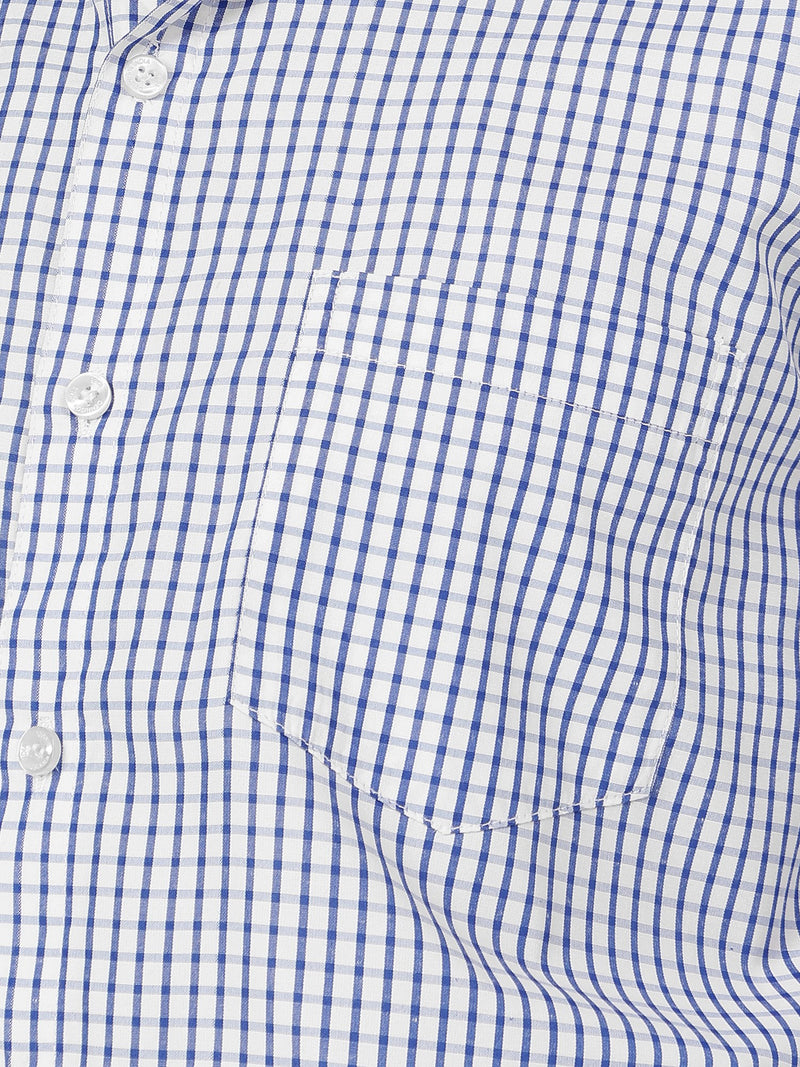 White & Blue: Checkered Button-Down Collar Formal Shirt
