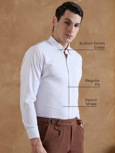 White & Purple: Full Sleeves Pencil Stripe Shirt