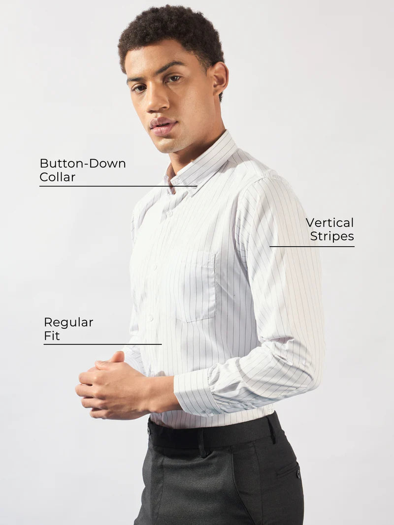 White and Black: Vertical Striped Formal Shirt
