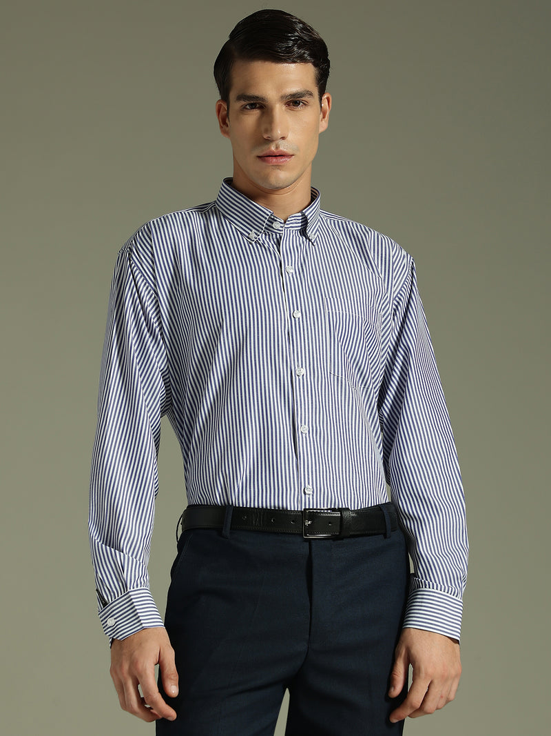 Dark Blue & White: Vertical Stripes Formal Shirt