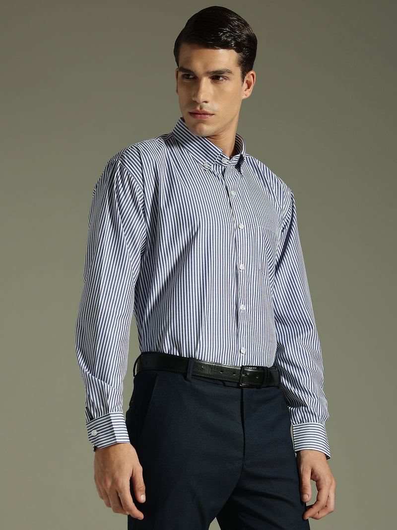 Dark Blue & White: Vertical Stripes Formal Shirt