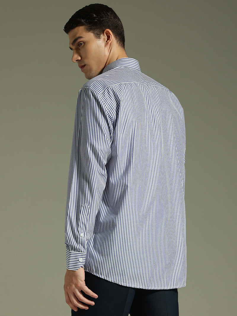 Dark Blue & White: Vertical Stripes Formal Shirt