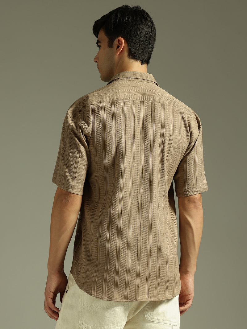 Light Brown: Self Design Oversized Casual Shirt