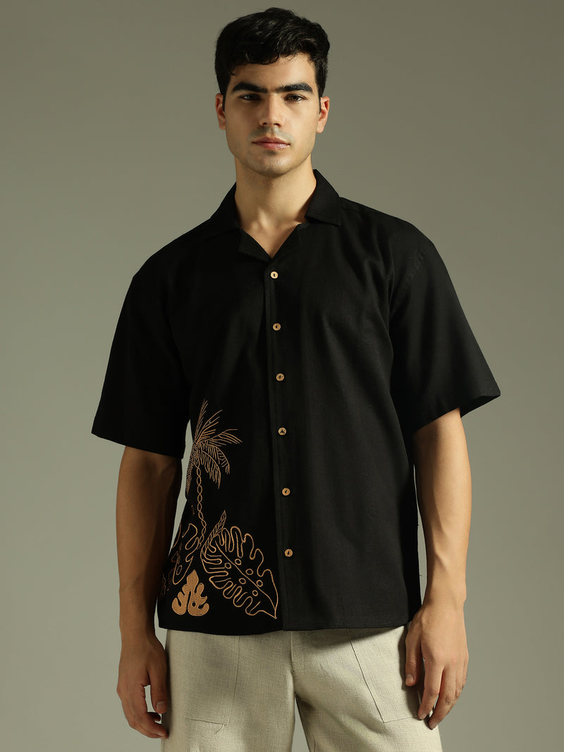 Black & Copper: Embroidered Drop Shoulder Oversized Shirt