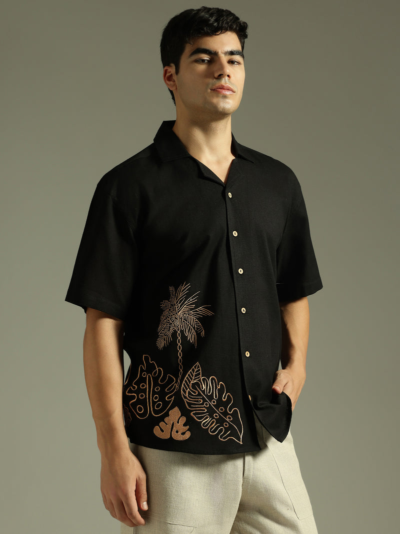Black & Copper: Embroidered Drop Shoulder Oversized Shirt