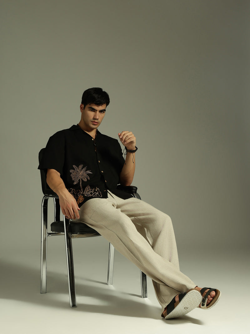 Black & Copper: Embroidered Drop Shoulder Oversized Shirt