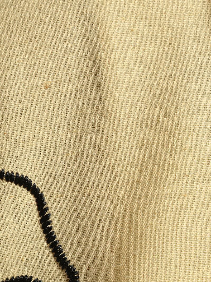 Beige & Black: Embroidered Drop Shoulder Oversized Shirt