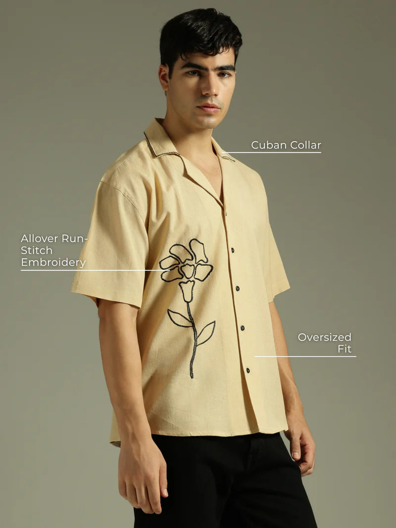 Front Floral Embroidery Shirt