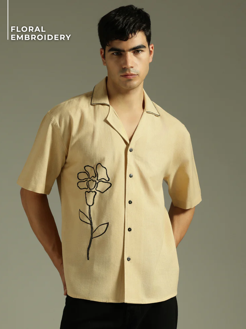Front Floral Embroidery Shirt