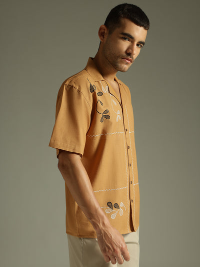Mustard & White: Embroidered Drop Shoulder Oversized Shirt