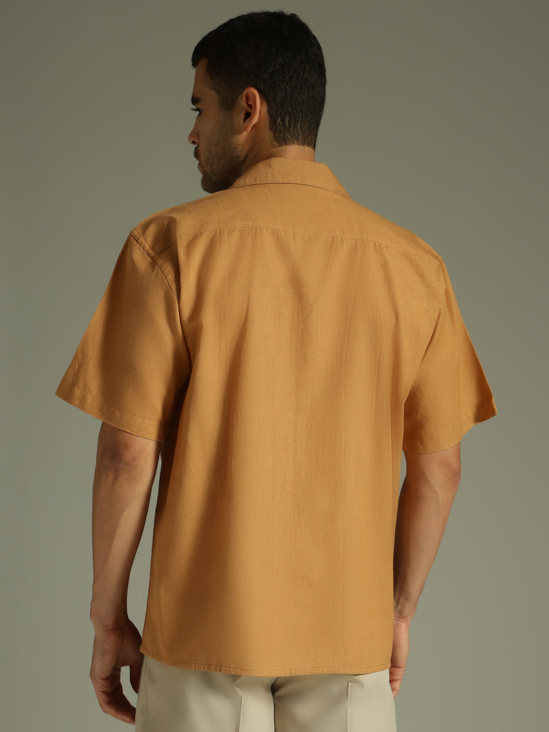 Mustard & White: Embroidered Drop Shoulder Oversized Shirt
