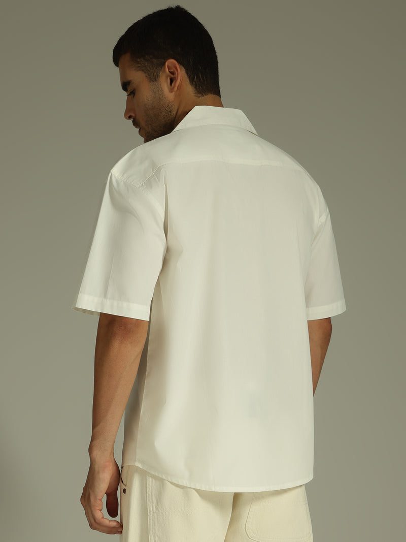 White & Brown: Embroidered Drop Shoulder Oversized Shirt