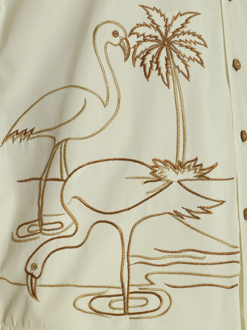 White & Brown: Embroidered Drop Shoulder Oversized Shirt