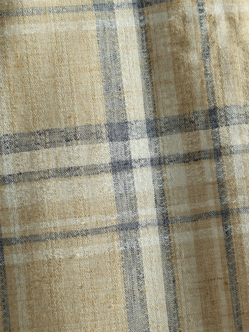 Beige & Blue: Half Sleeves Windowpane Checks Shirt