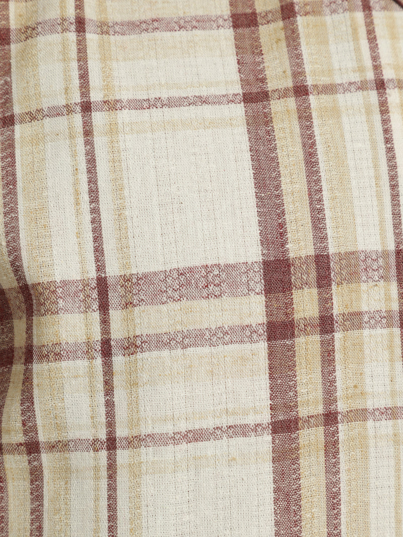 Beige & Maroon: Half Sleeves Tartan Checks Shirt