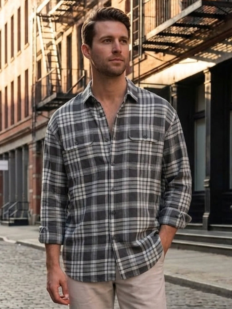 Grey & White: Oversized Checkered Shirt