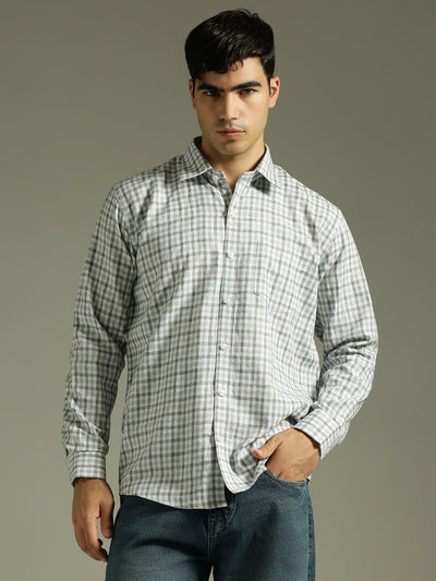 Blue & White: Full Sleeves Checkered Shirt