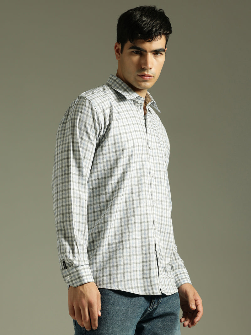 Blue & White: Full Sleeves Checkered Shirt