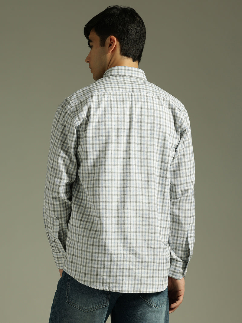 Blue & White: Full Sleeves Checkered Shirt