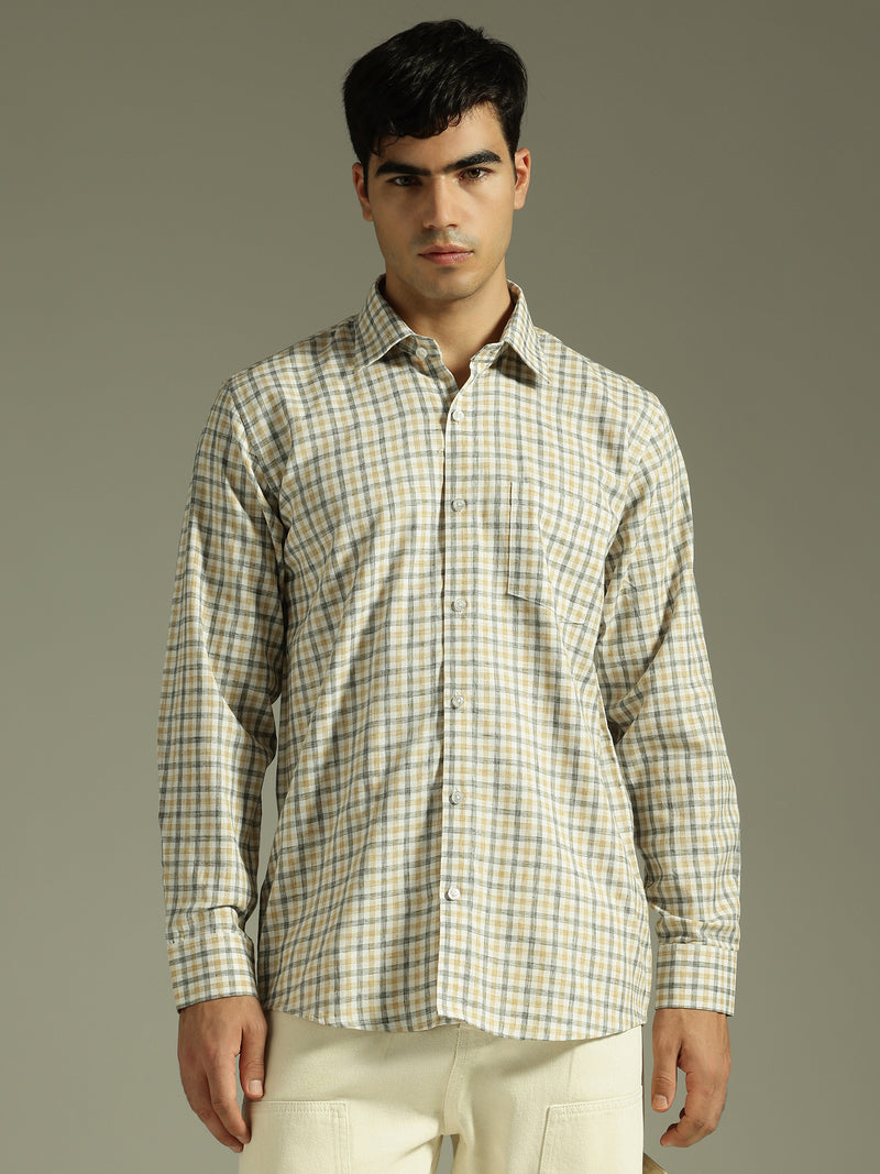 Yellow & White: Full Sleeves Checkered Shirt