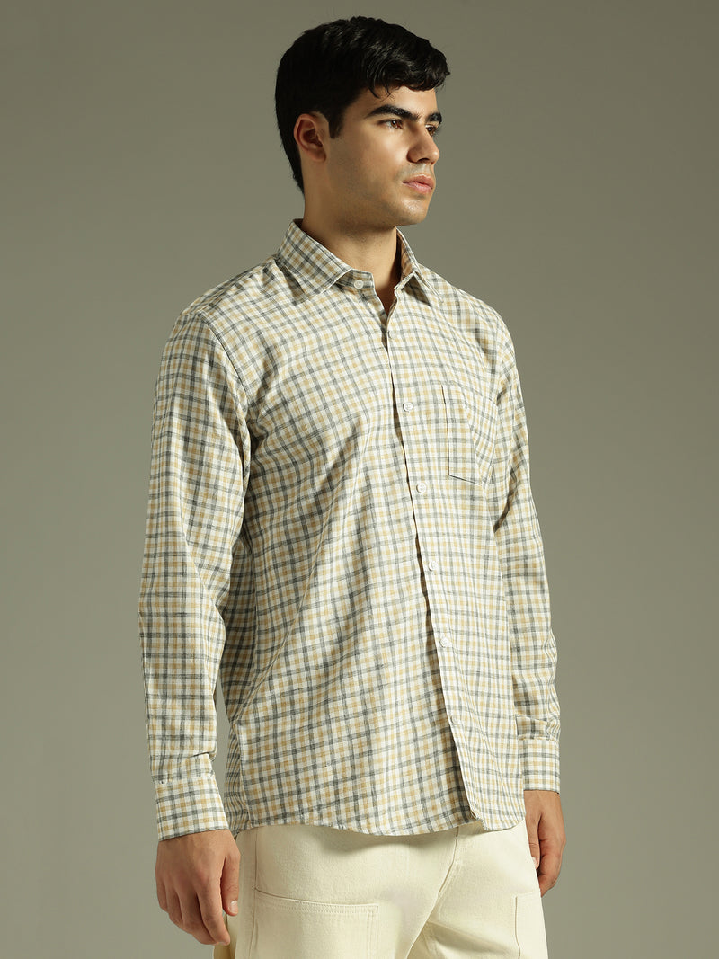 Yellow & White: Full Sleeves Checkered Shirt