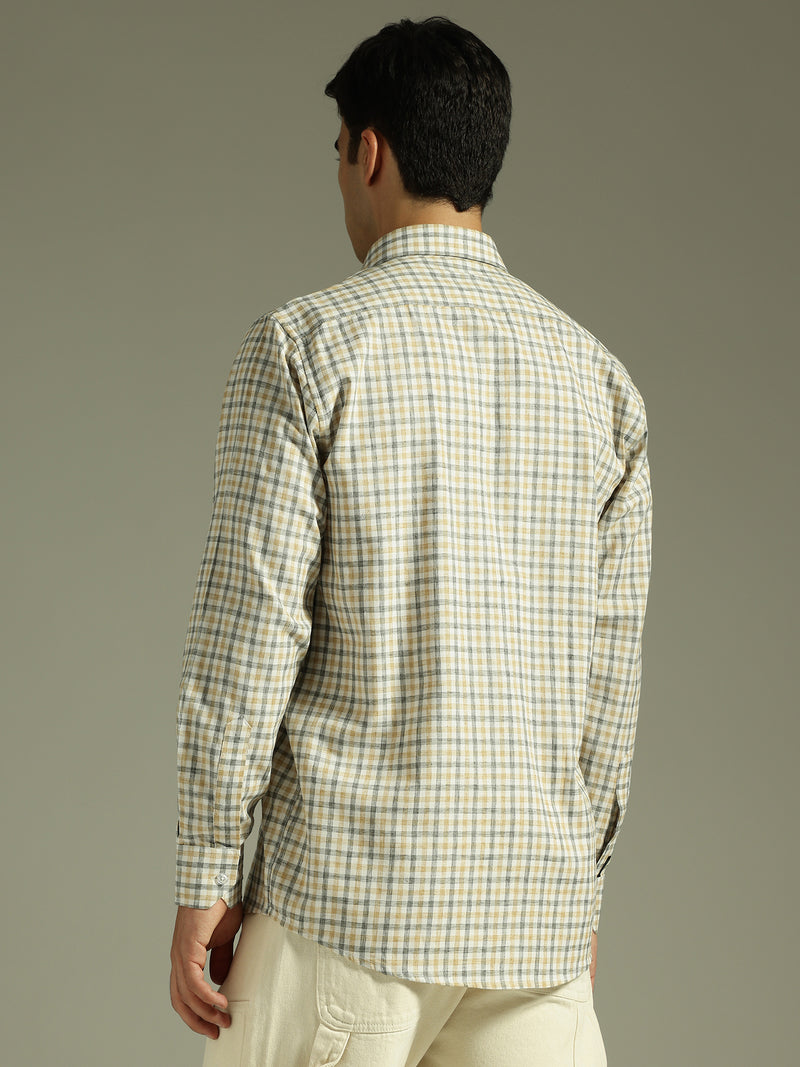 Yellow & White: Full Sleeves Checkered Shirt