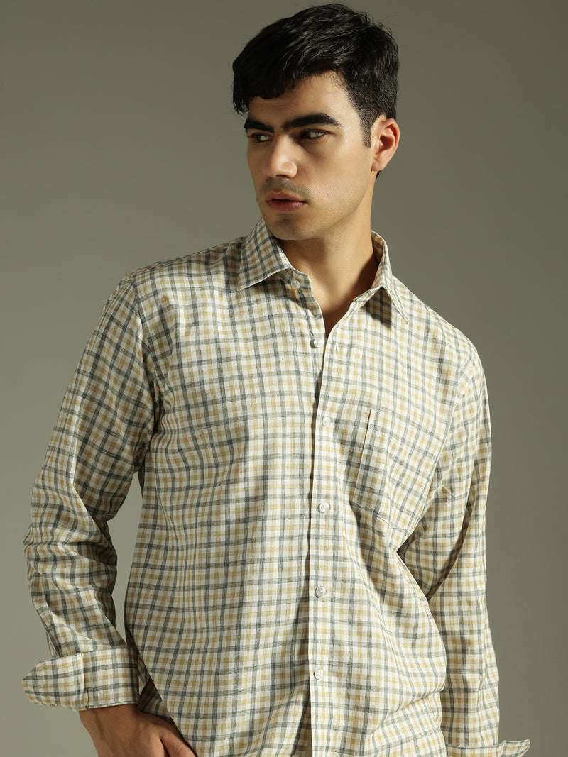 Yellow & White: Full Sleeves Checkered Shirt