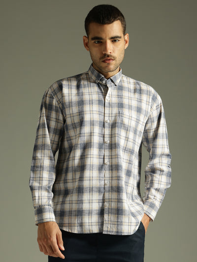 Blue & White: Full Sleeves Checkered Shirt
