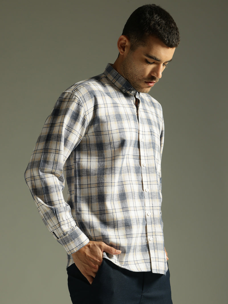 Blue & White: Full Sleeves Checkered Shirt