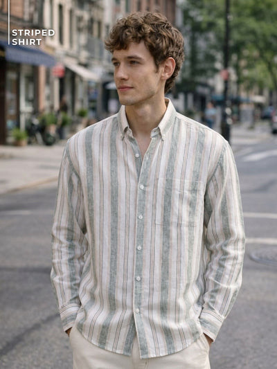 Grey & Cream: Full Sleeves Vertical Stripes Shirt