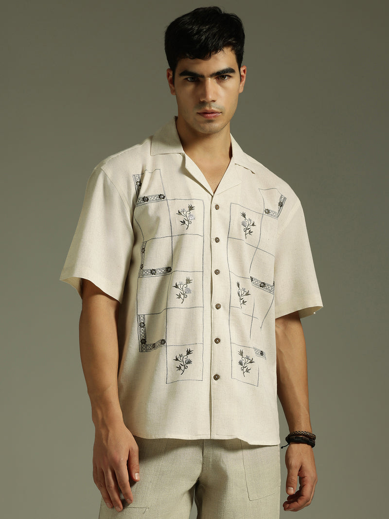 Cream: Embroidered Drop Shoulder Oversized Shirt
