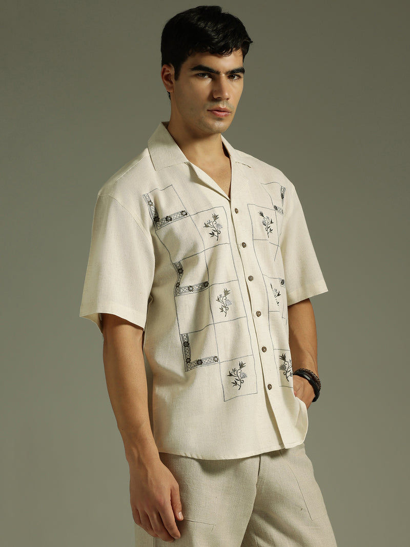 Cream: Embroidered Drop Shoulder Oversized Shirt