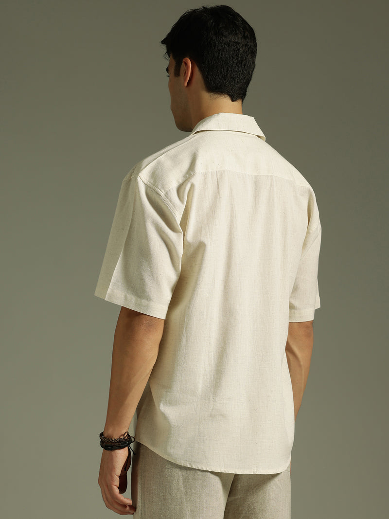 Cream: Embroidered Drop Shoulder Oversized Shirt