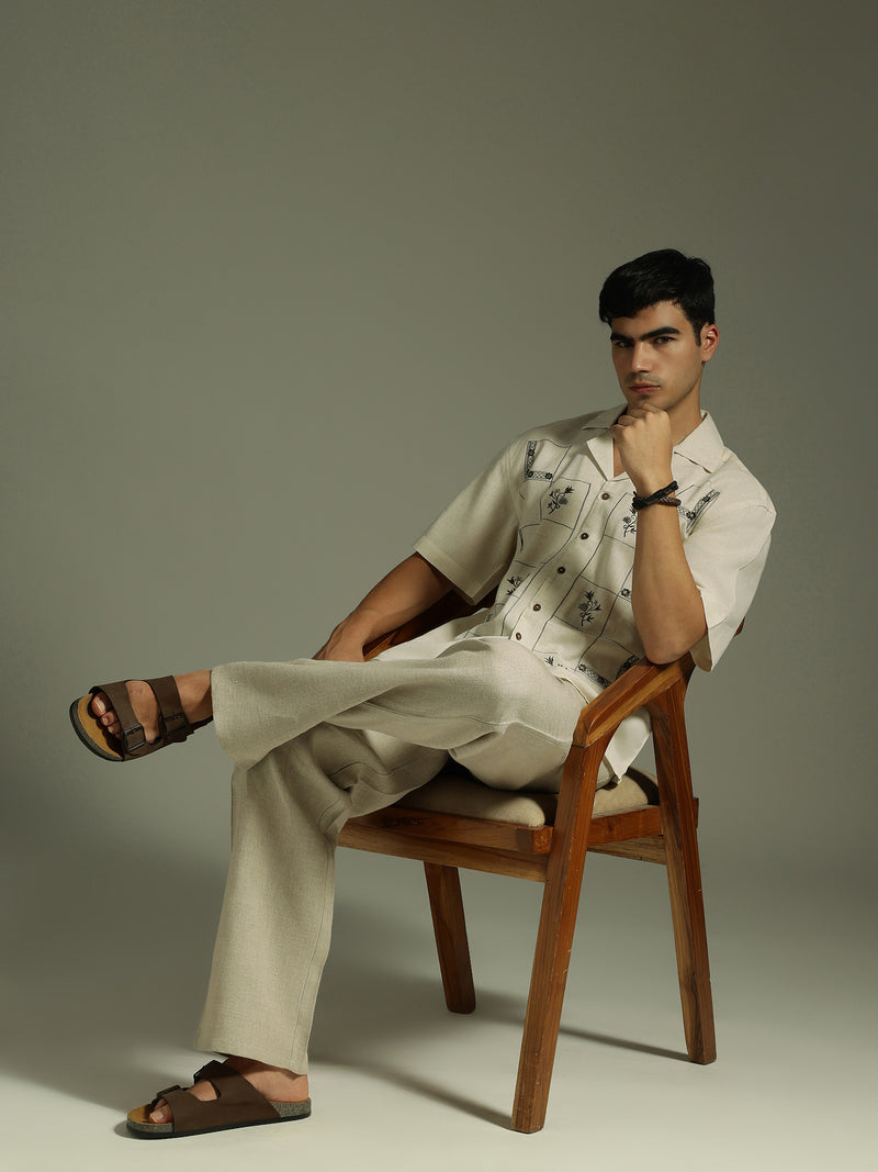 Cream: Embroidered Drop Shoulder Oversized Shirt