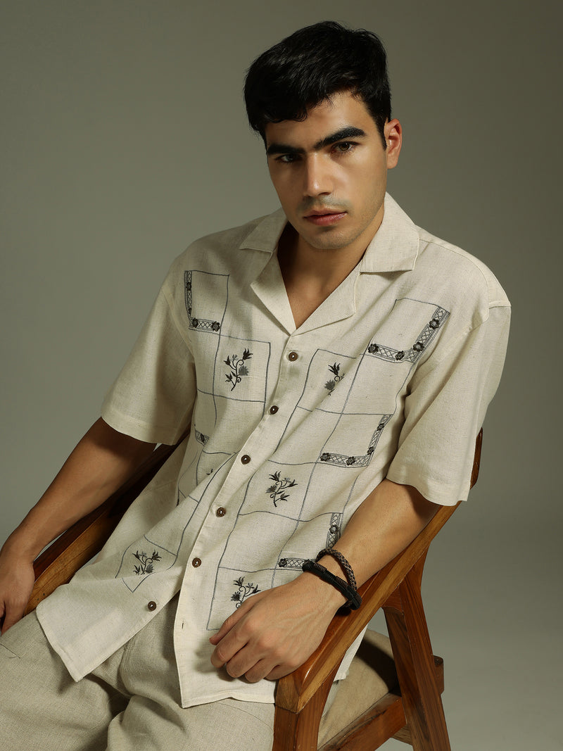 Cream: Embroidered Drop Shoulder Oversized Shirt